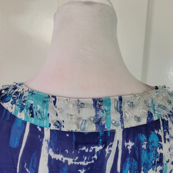 Soft Surroundings Size M 100% Silk Seaglass Tides Tunic Top Beaded Sheer Style - Picture 10 of 10